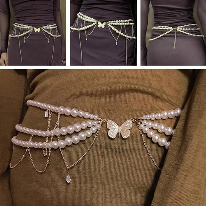 Y2K Layered Pearl Waist Chain