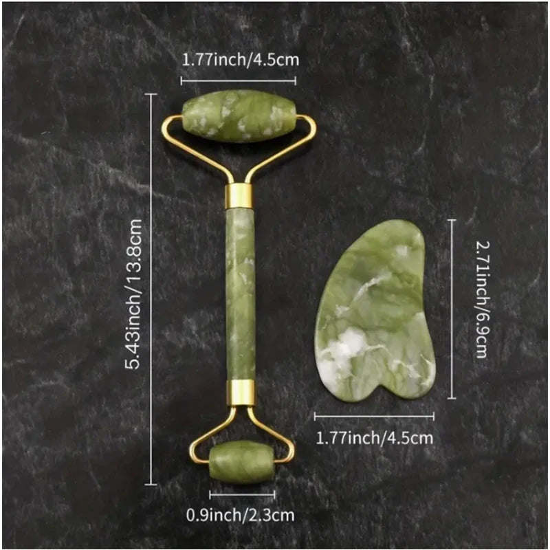 Natural Jade Facial Roller & Gua Sha Set – Beauty Massage Tool for Face & Skin Care