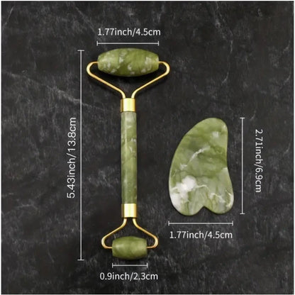 Natural Jade Facial Roller & Gua Sha Set – Beauty Massage Tool for Face & Skin Care