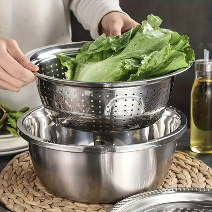 3-Piece Stainless Steel Mixing Bowl, Colander & Vegetable Slicer Set