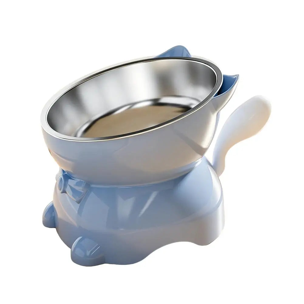Elevated Tilted Stainless Steel Cat Bowl – Raised Whisker-Friendly Pet Feeder