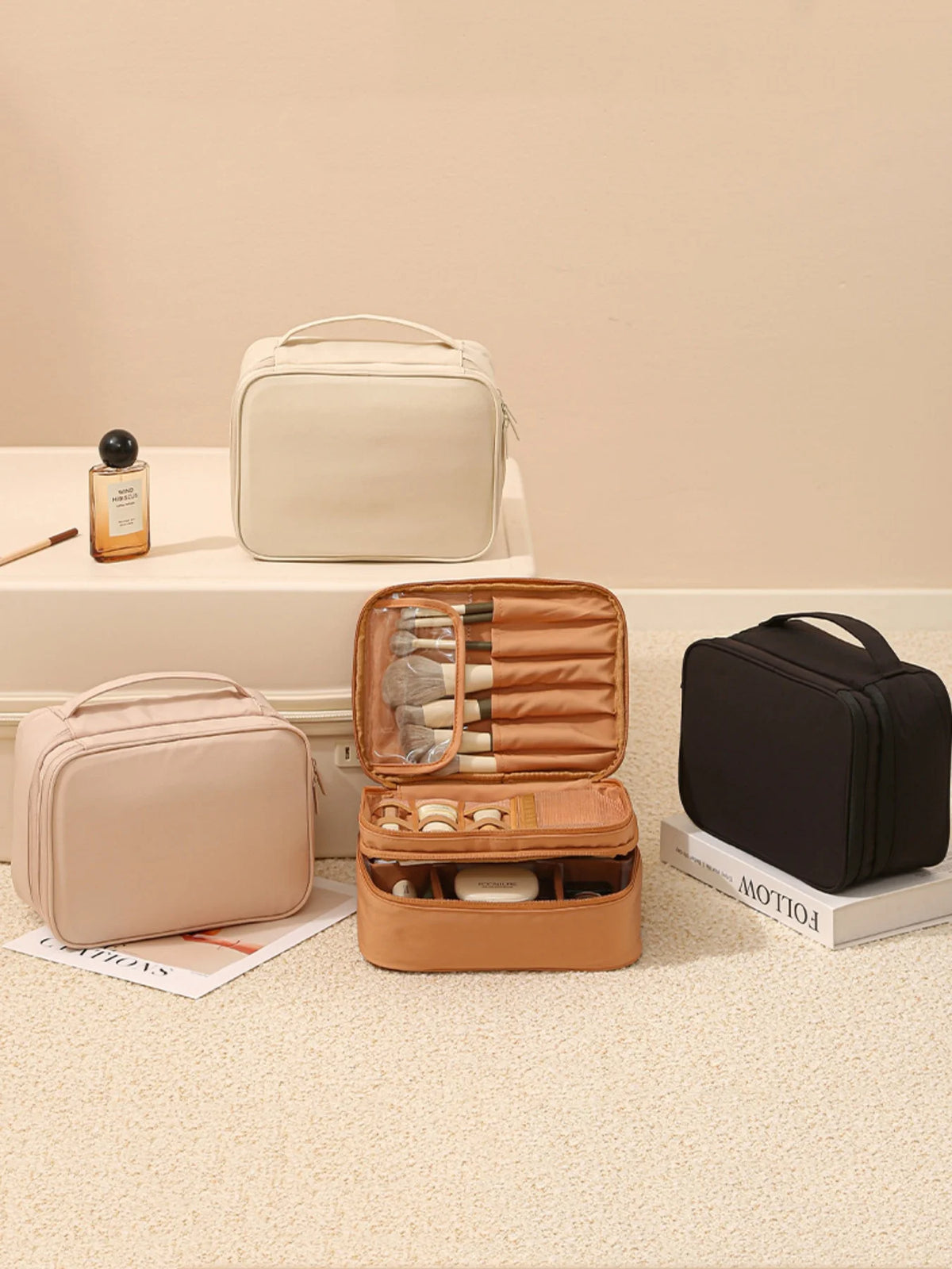 Travel Toiletry & Makeup Organiser Bag – Oxford Cloth Single or Double Layer Cosmetic Storage Case