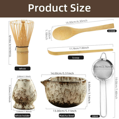 6-Piece Japanese Matcha Tea Set – Ceramic Bowl, Bamboo Whisk & Traditional Tea Ceremony Kit
