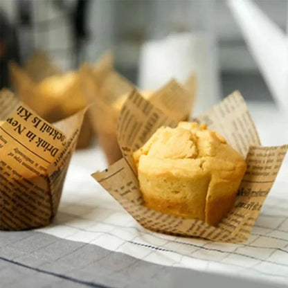 50-Pack Newspaper Print Tulip Cupcake Liners – Greaseproof Baking Cups