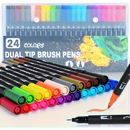 Double-Ended Watercolour Marker 24 Set – Dual Tip Art Pens for Drawing & Crafts