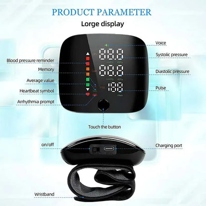 Rechargeable Wrist Blood Pressure Monitor – Digital BP & Voice Display