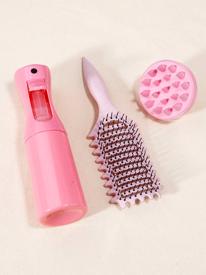 3-Piece Curl Styling Tool Set – Hair Brush, Continuous Spray Bottle & Scalp Massage Shampoo Brush