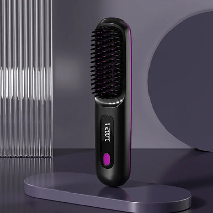 Cordless Ionic Hair Straightening Brush – Rechargeable Portable Hair Styler