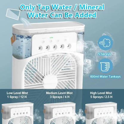 3-in-1 Portable Air Cooler Fan with Humidifier & LED Light (USB)