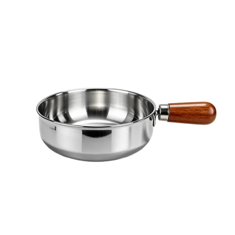 Stainless Steel Milk Pot with Wooden Handle – Induction Compatible Saucepan
