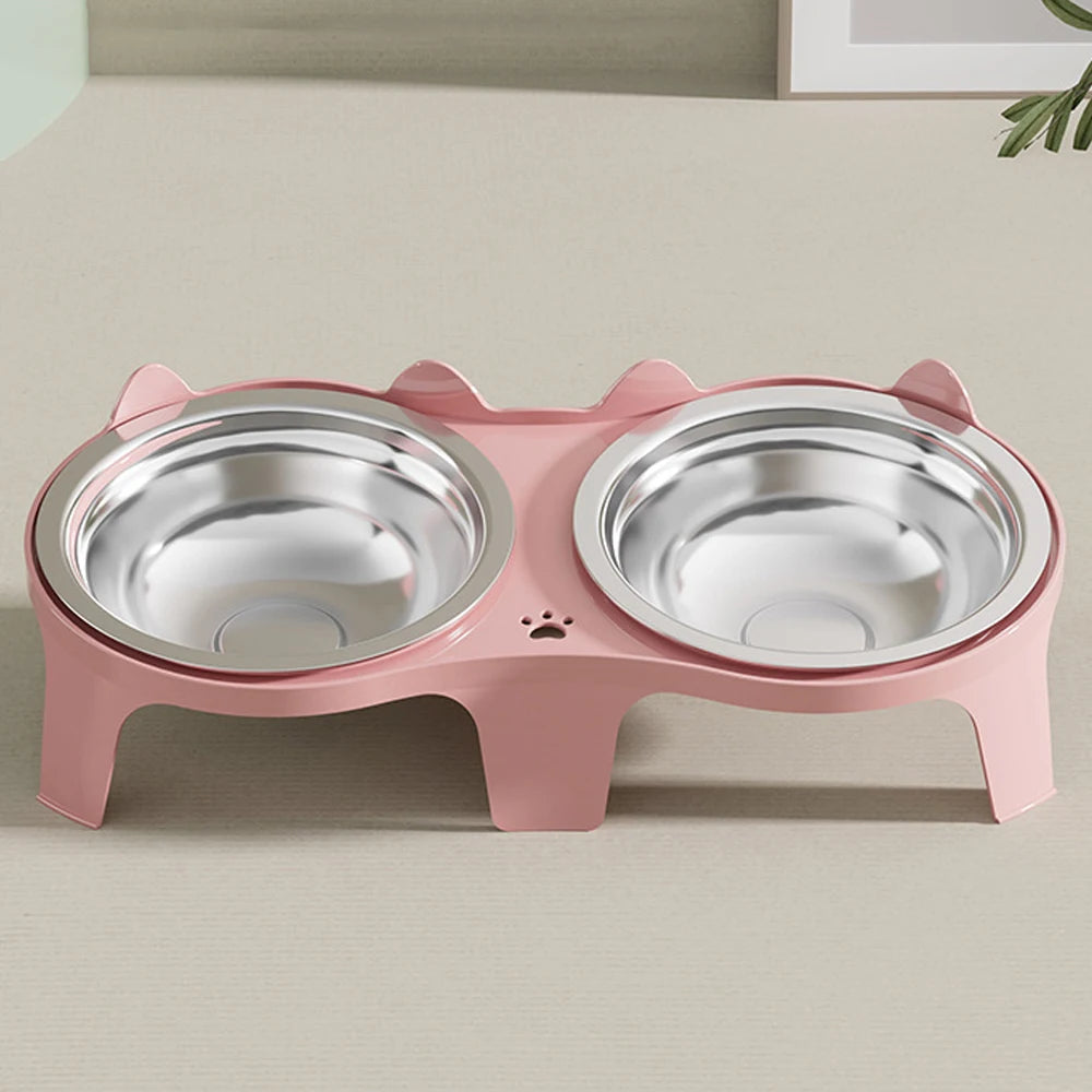 Raised Double Stainless Steel Pet Bowls with Anti-Tip Stand – Cat & Small Dog Feeding Station