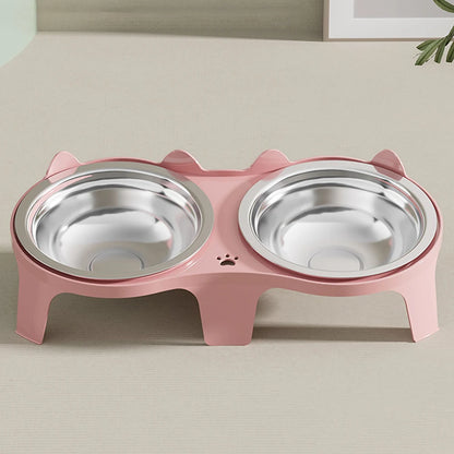 Raised Double Stainless Steel Pet Bowls with Anti-Tip Stand – Cat & Small Dog Feeding Station