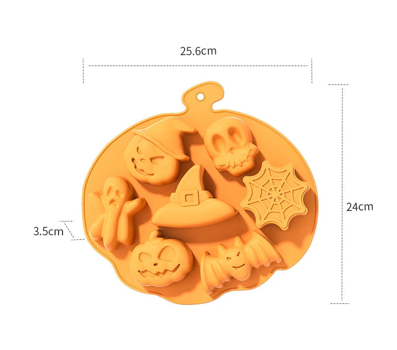 Halloween Silicone Baking Mould – Pumpkin, Ghost, Bat & Witch Hat Shapes