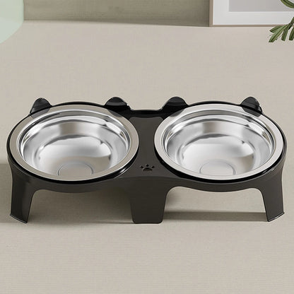 Raised Double Stainless Steel Pet Bowls with Anti-Tip Stand – Cat & Small Dog Feeding Station