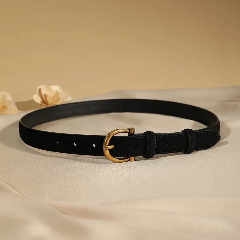 Women's Luxury Suede Leather Belt – Gold Pin Buckle Waist Belt