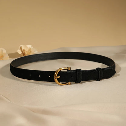 Women's Luxury Suede Leather Belt – Gold Pin Buckle Waist Belt