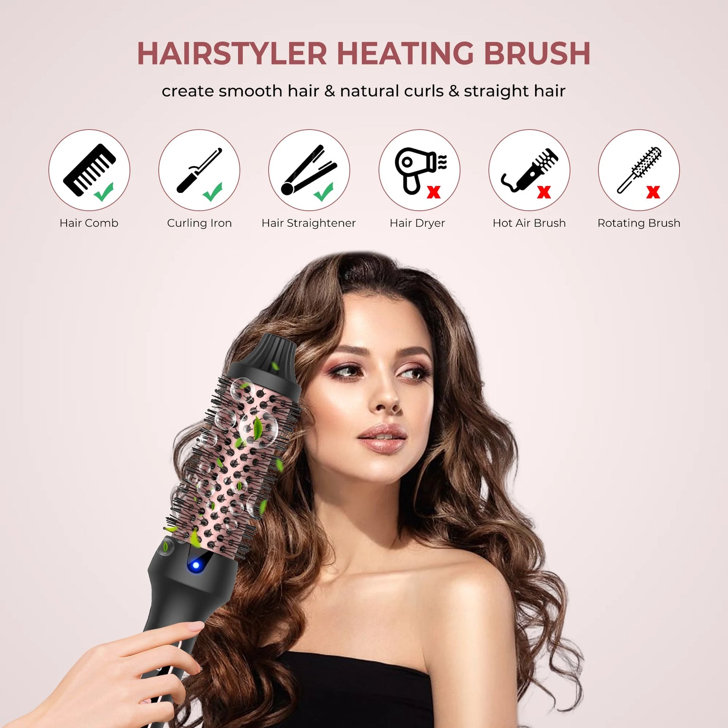 3-in-1 Ceramic Thermal Curling Brush – Ionic Heated Styling Brush for Curls, Volume & Smooth Hair