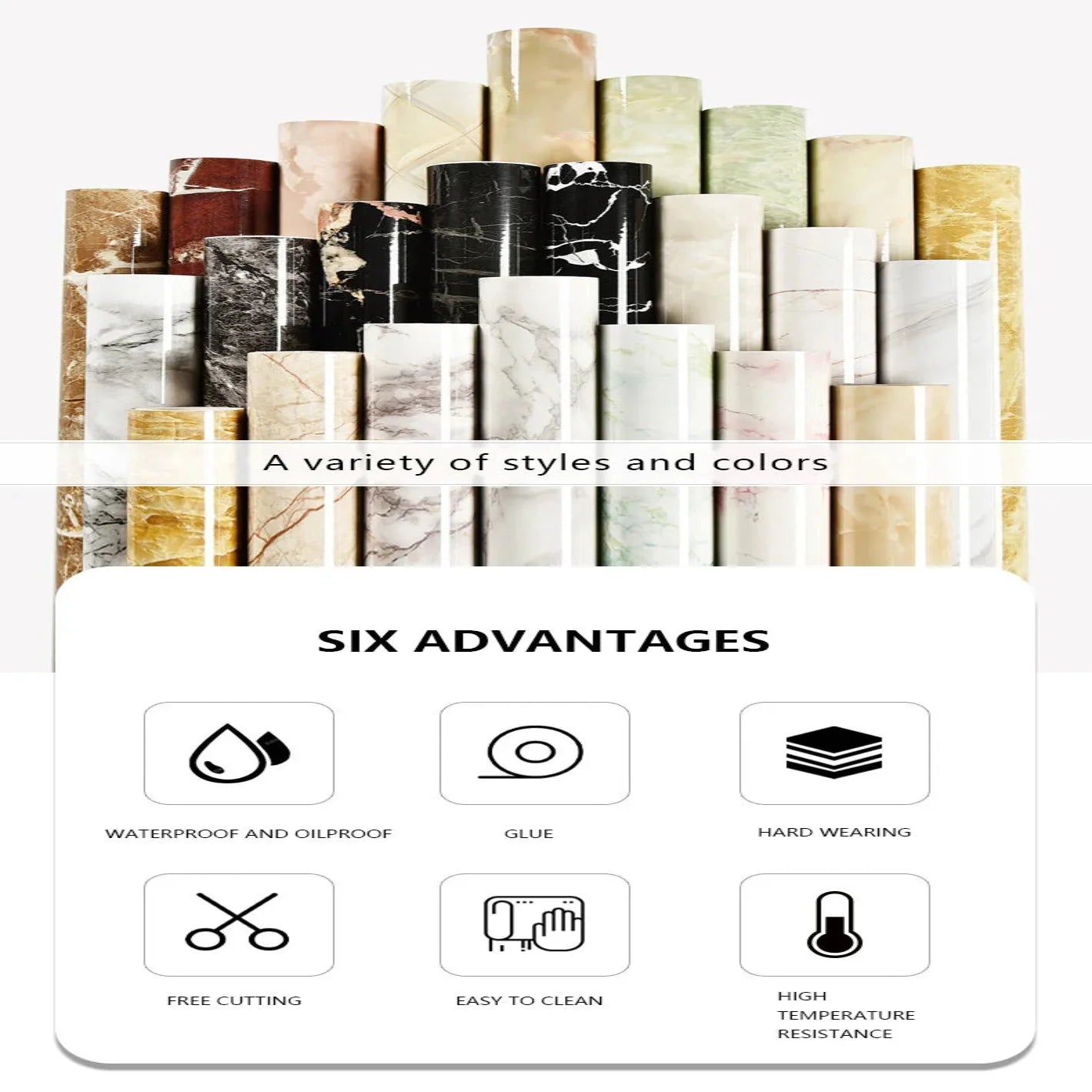 Marble Waterproof & Oil-Proof Wall Paper (40cm) (12 designs available)