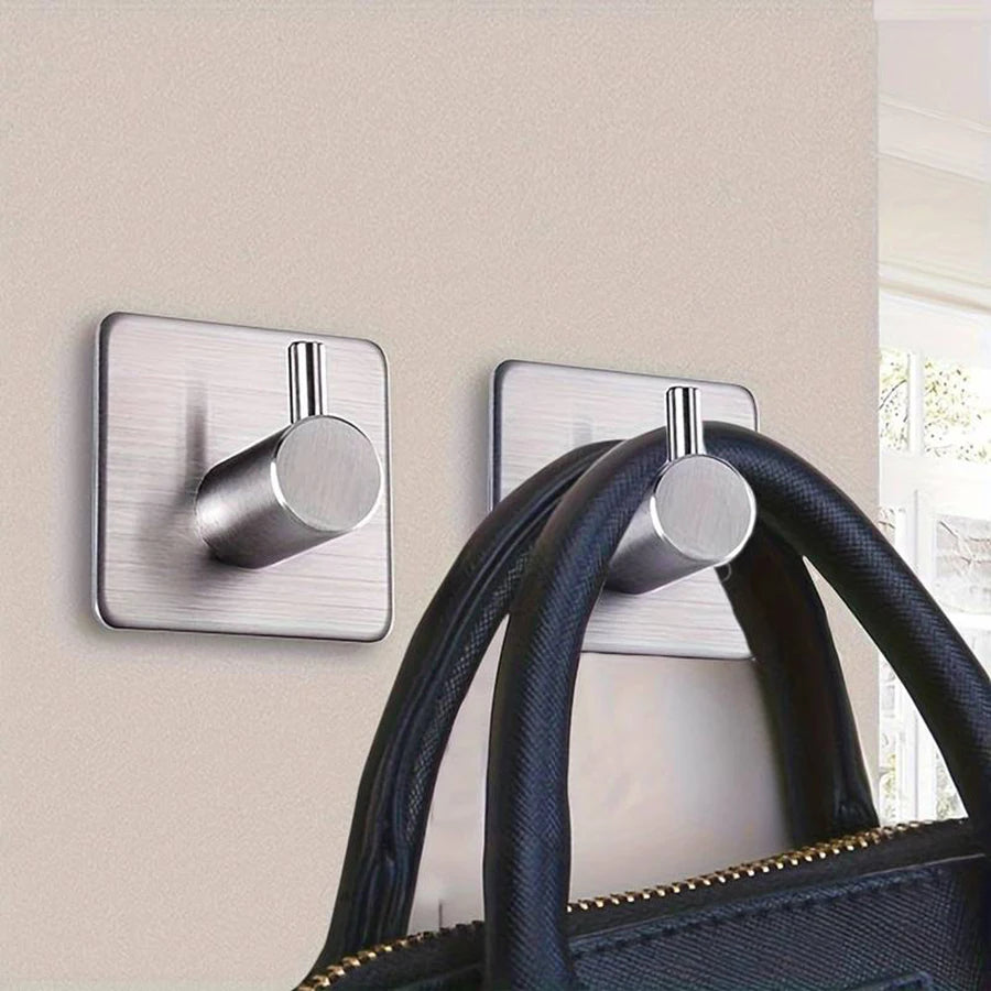 Stainless Steel Adhesive Hooks – No-Drill Wall Hooks for Home Organisation