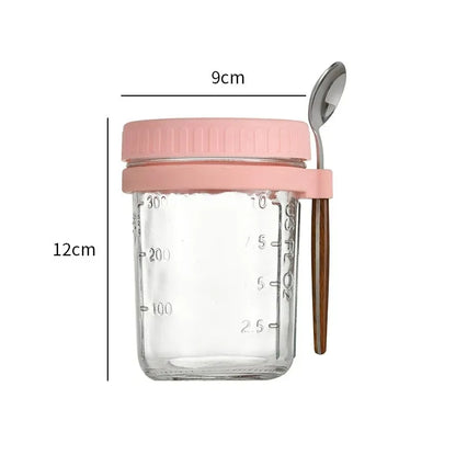 Overnight Oats Glass Cup with Lid & Spoon – 350ml Breakfast Jar