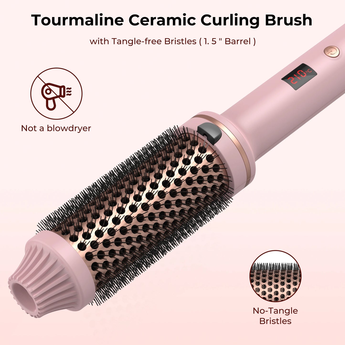 Ceramic Heated Thermal Brush – Volumising Hot Brush for Loose Curls & Smooth Styling