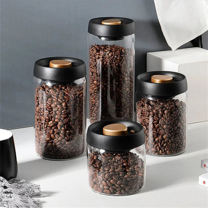 Vacuum-Sealed Glass Coffee Bean Storage Jar – Airtight Food & Tea Canister