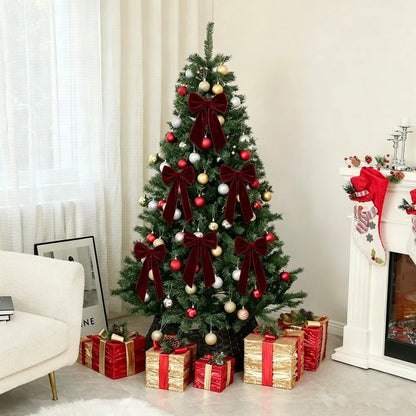 5/10 Pack Burgundy Velvet Christmas Bows – 23cm Christmas Tree Hanging Ornaments & Festive Decorations