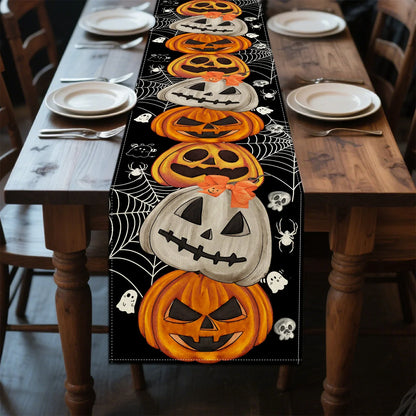 Halloween Table Runner – Pumpkin, Bat & Skull Party Table Décor