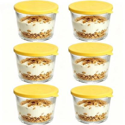 Clear Ribbed Glass Dessert Bowls with Lids – Stackable Snack & Sauce Containers (4 or 6 Pack)