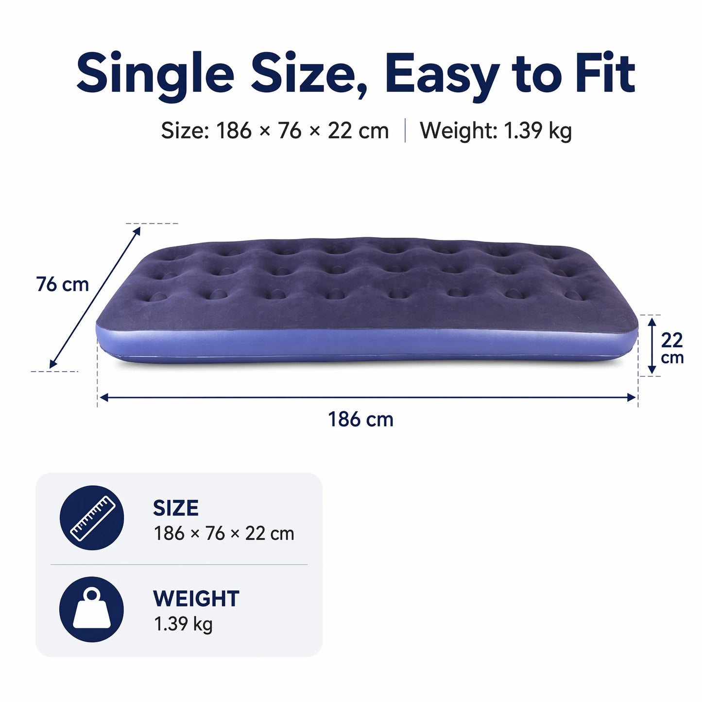Single Inflatable Camping Air Mattress – Portable Flocked Air Bed for Camping & Travel