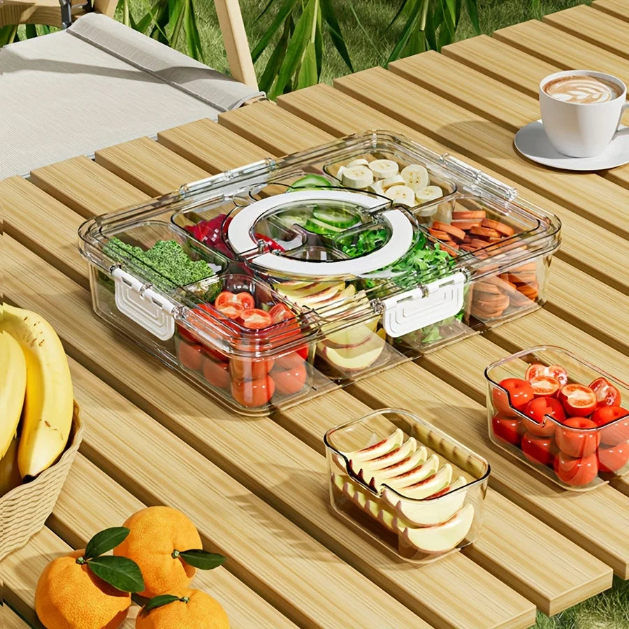 8-Compartment Divided Serving Tray with Lid – Snack & Fruit Storage Container