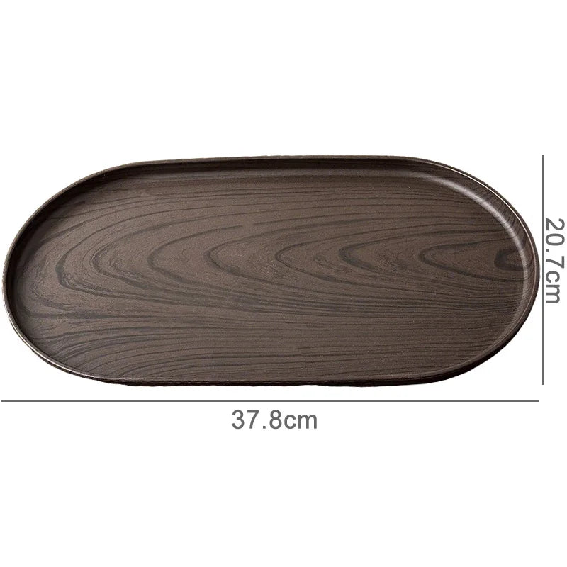 Walnut Wood Grain Oval Serving Tray – Coffee, Snacks & Dessert Platter