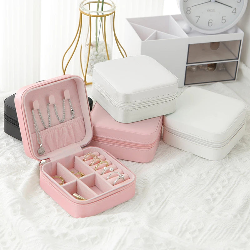 Portable PU Leather Jewellery Box – Mini Travel Jewellery Organiser Case