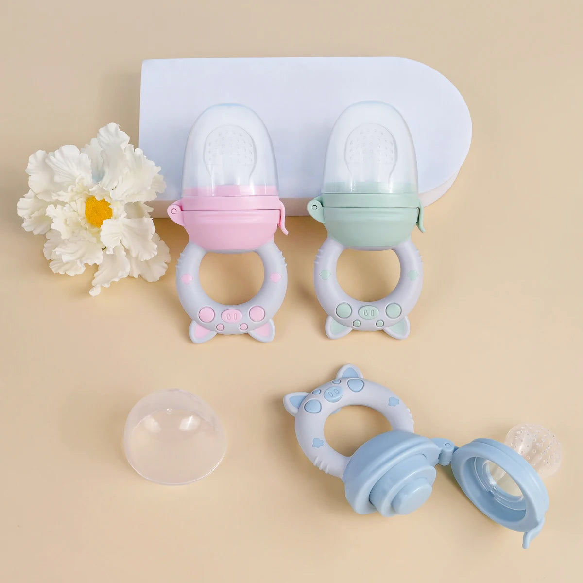 4-Pack Silicone Baby Fruit Feeder & Teether Set – Food Grade Feeding Pacifiers