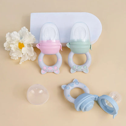 4-Pack Silicone Baby Fruit Feeder & Teether Set – Food Grade Feeding Pacifiers