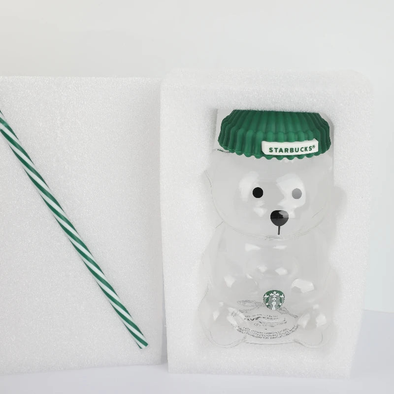 Bearista Bear Glass Tumbler with Straw – 591ml / 20oz Iced Coffee & Cold Drink Cup