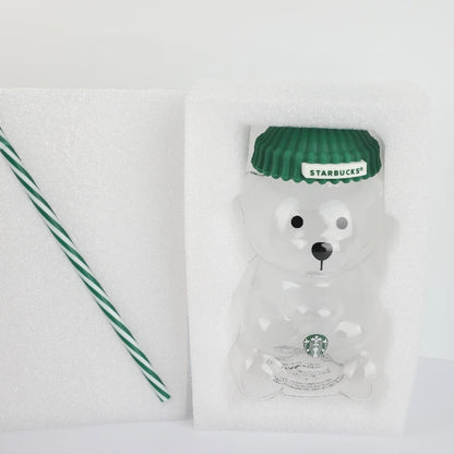 Bearista Bear Glass Tumbler with Straw – 591ml / 20oz Iced Coffee & Cold Drink Cup
