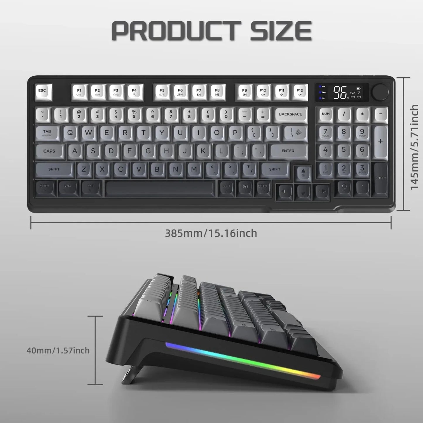 RGB Wireless Gaming Keyboard with Display & Multi-Device Connectivity