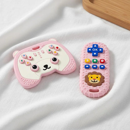 2-Piece Silicone Baby Teether Set – Bear Game Controller & Lion Remote