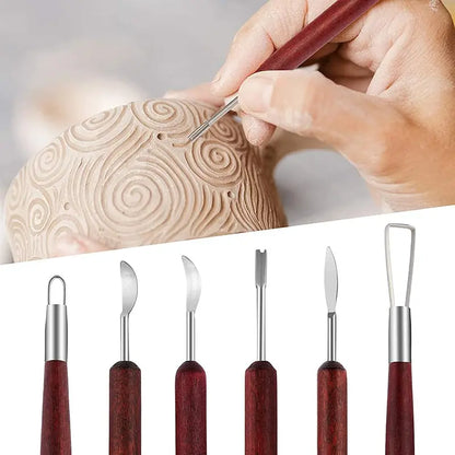 Wooden Pottery Clay Sculpting Tool Set (6 piece)