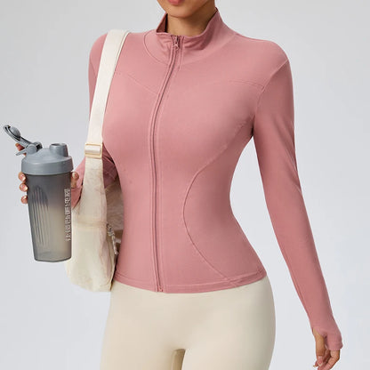 Women's Quick-Dry Fitness Jacket – Long Sleeve Zip-Up Pilates & Activewear Top