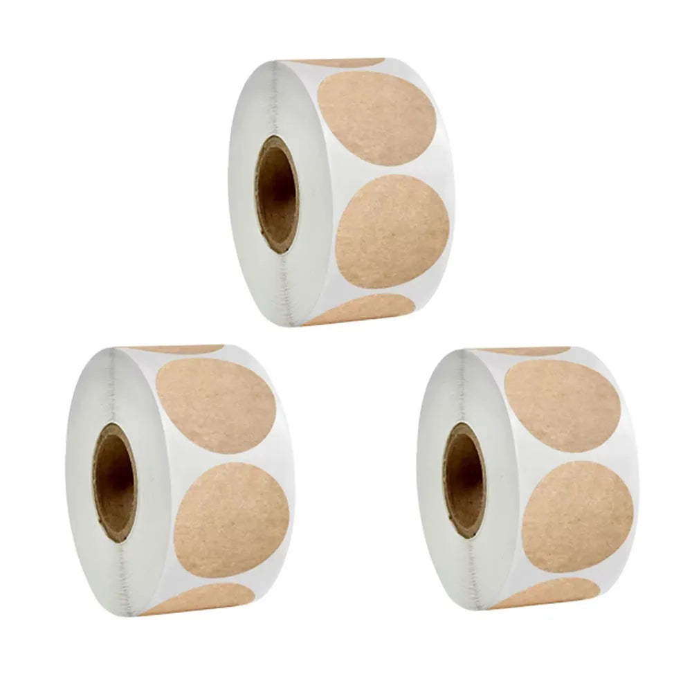 500-Pack Kraft Round Self-Adhesive Labels – Blank Sticker Roll for Organisation & Packaging