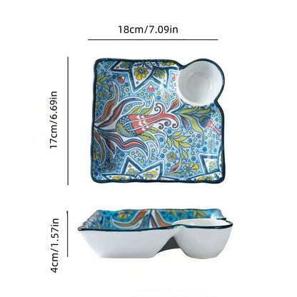 Bohemian Dumpling Plate with Dipping Sauce Compartment