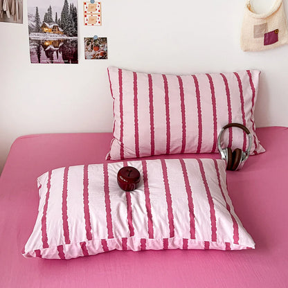 Striped Cotton Duvet Cover Set – 3-Piece Soft Washed Bedding Set with Pillowcases
