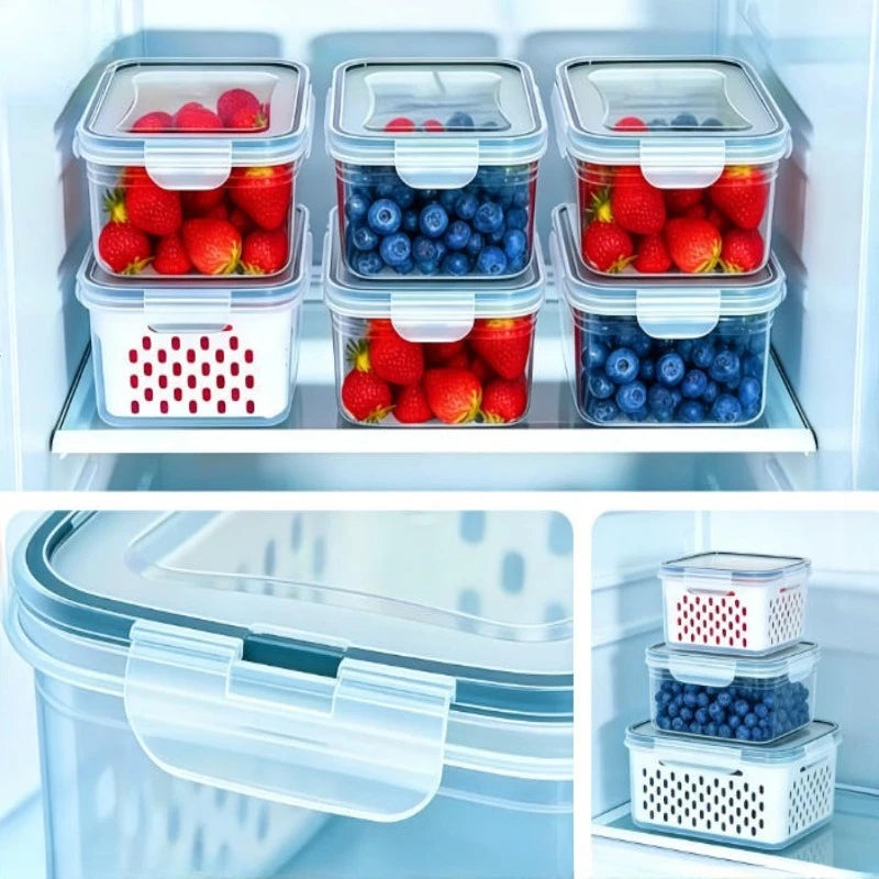 6-Piece Fruit & Vegetable Storage Container Set with Removable Colanders – Airtight Fridge Organisers