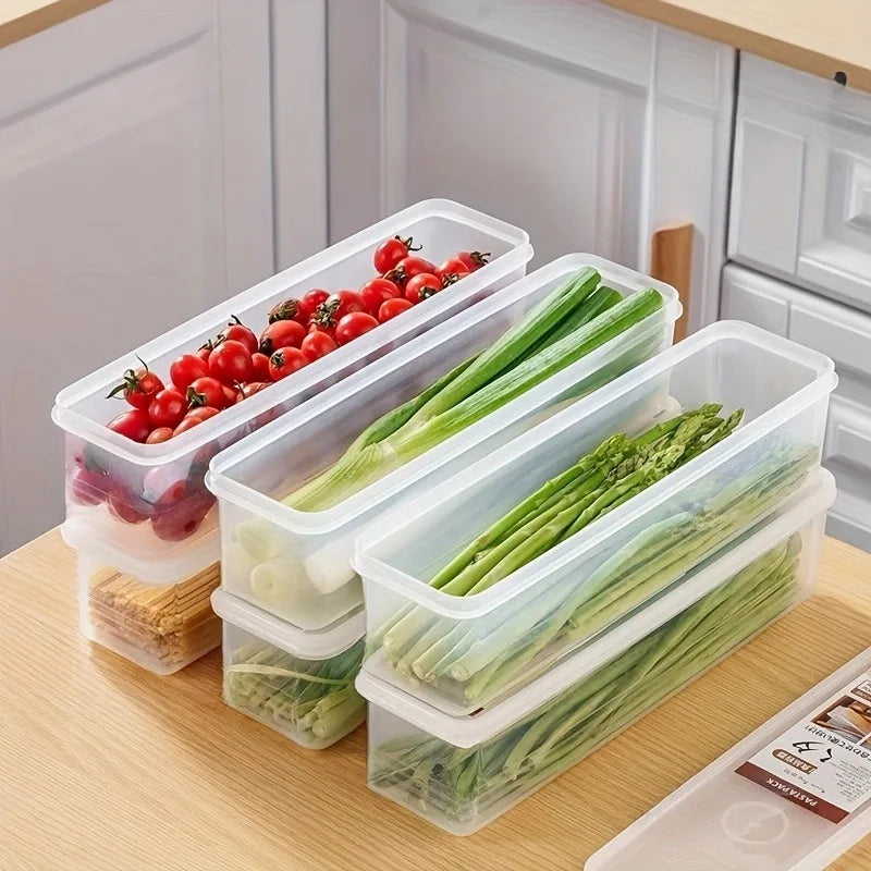 4-Piece Long Food Storage Container Set – Reusable Fridge Organiser Boxes with Lids