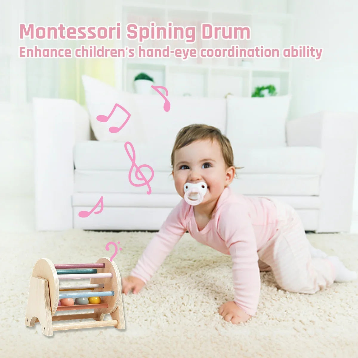 Montessori-Style Wooden Rolling Drum – Colourful Sensory & Coordination Toy