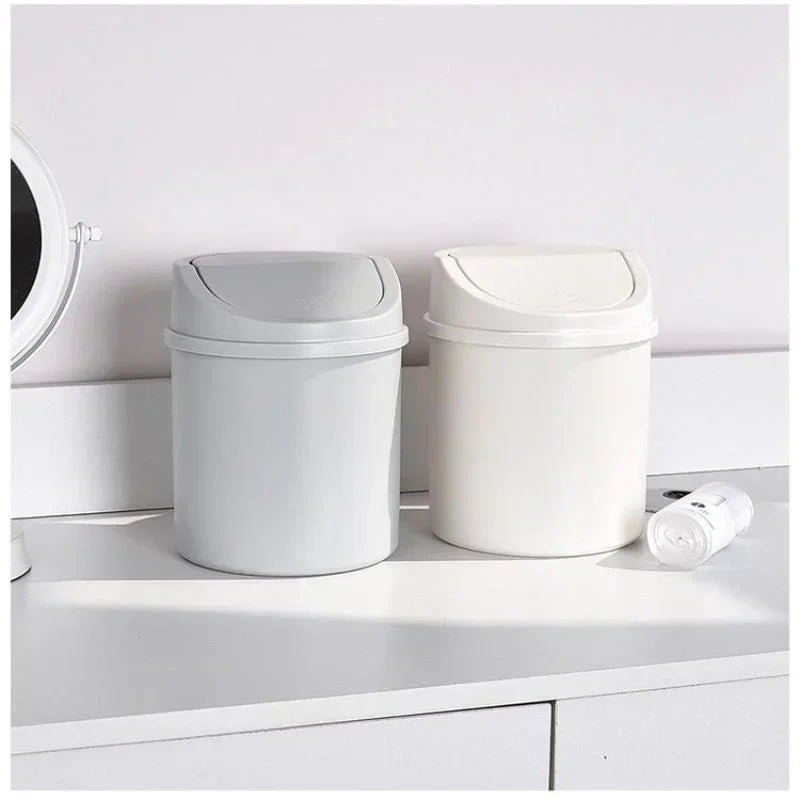 Mini Desktop Rubbish Bin with Flip Lid – Small Plastic Waste Bin for Desk, Bedroom & Bathroom