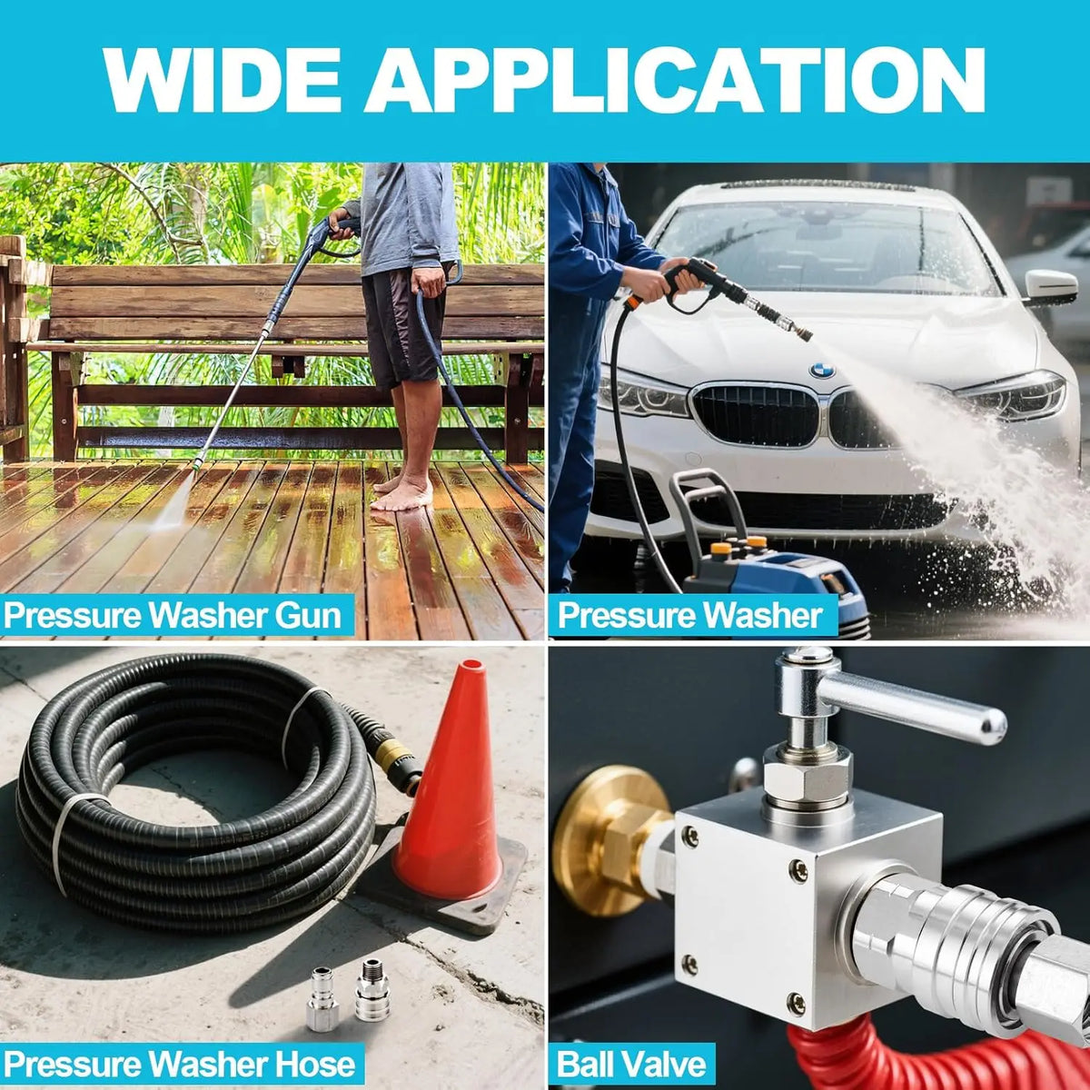 High Pressure Washer Quick Connect Plug & Coupler – Stainless Steel M14, M22 &amp; G1/4 Adapters