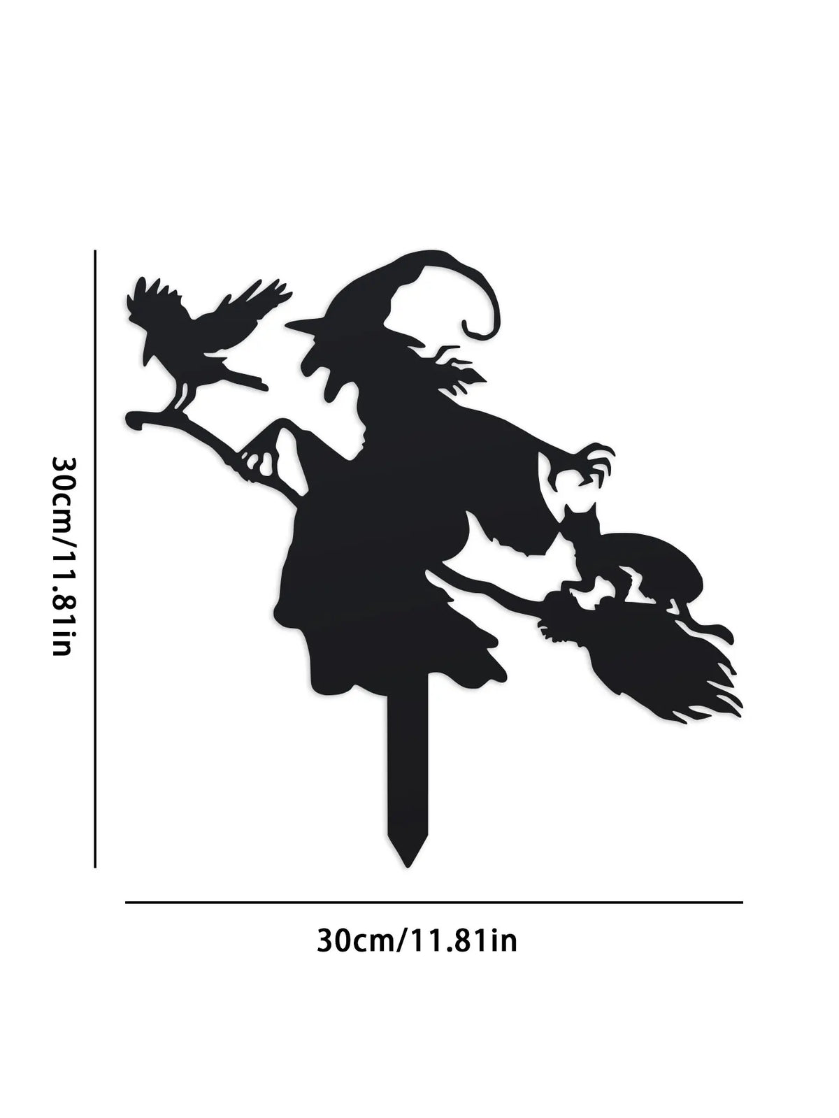 Witch on Broomstick Metal Garden Stake – Halloween Outdoor Decoration